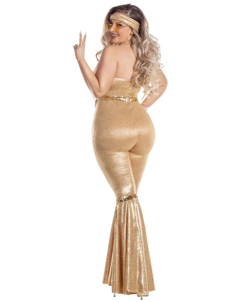 1970s Disco Queen Gold Deluxe Plus Size Womens Costume - Image 2