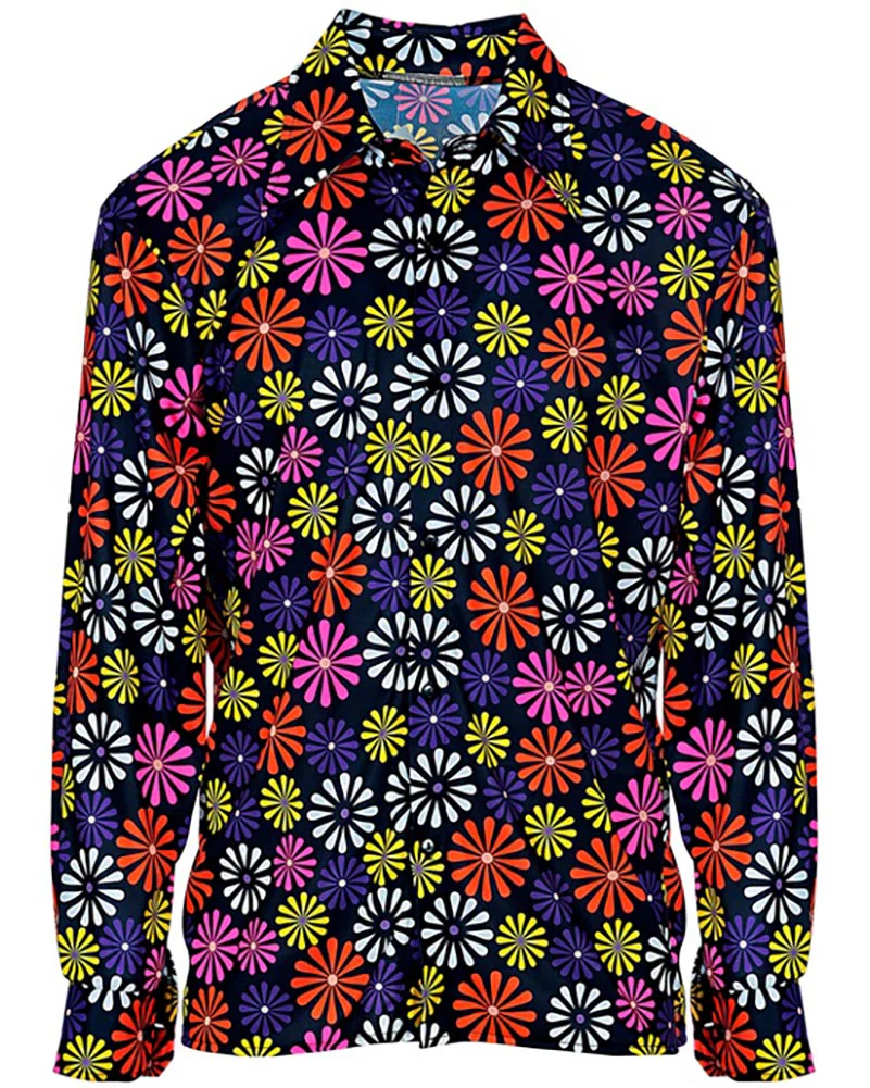 60s Groovy Blue Flowers Mens Shirt - Image 4