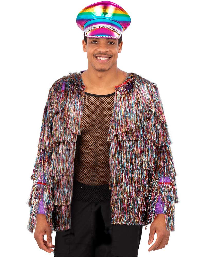 70s Rainbow Tinsel Festival Womens Jacket - Image 2