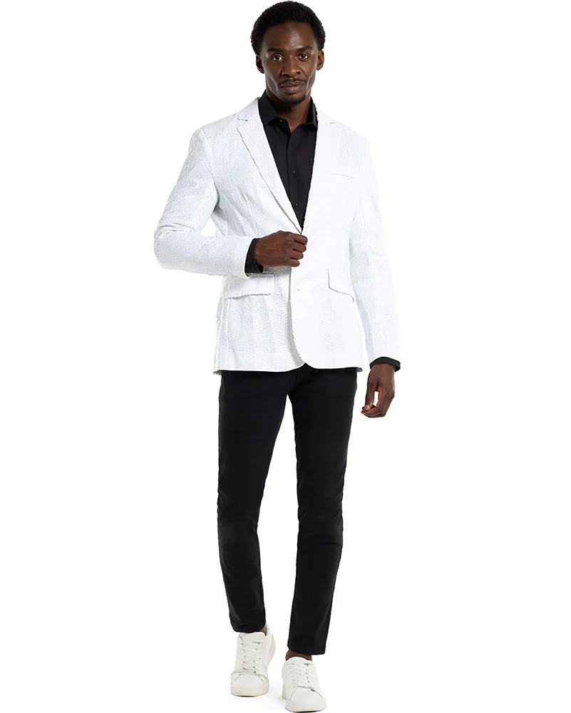 70s Sequins White Mens Suitmeister Jacket - Image 2
