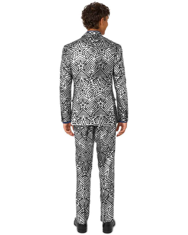 70s Silver Geo Star Opposuit Premium Mens Suit - Image 2