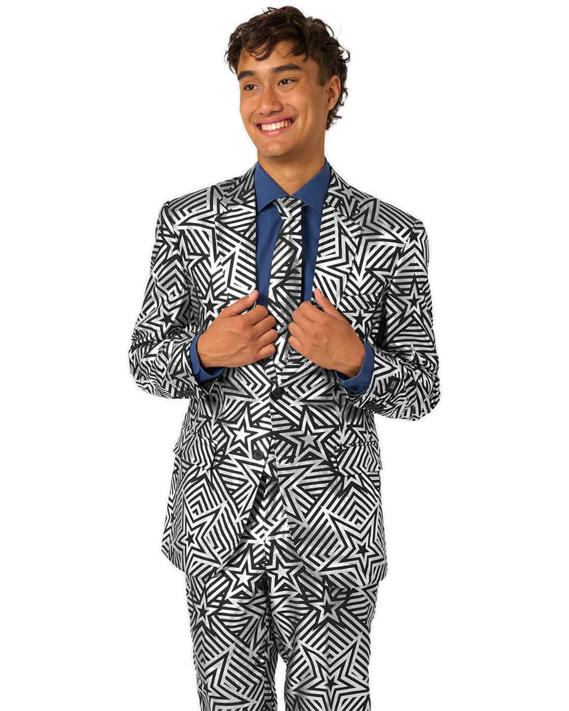 70s Silver Geo Star Opposuit Premium Mens Suit - Image 9