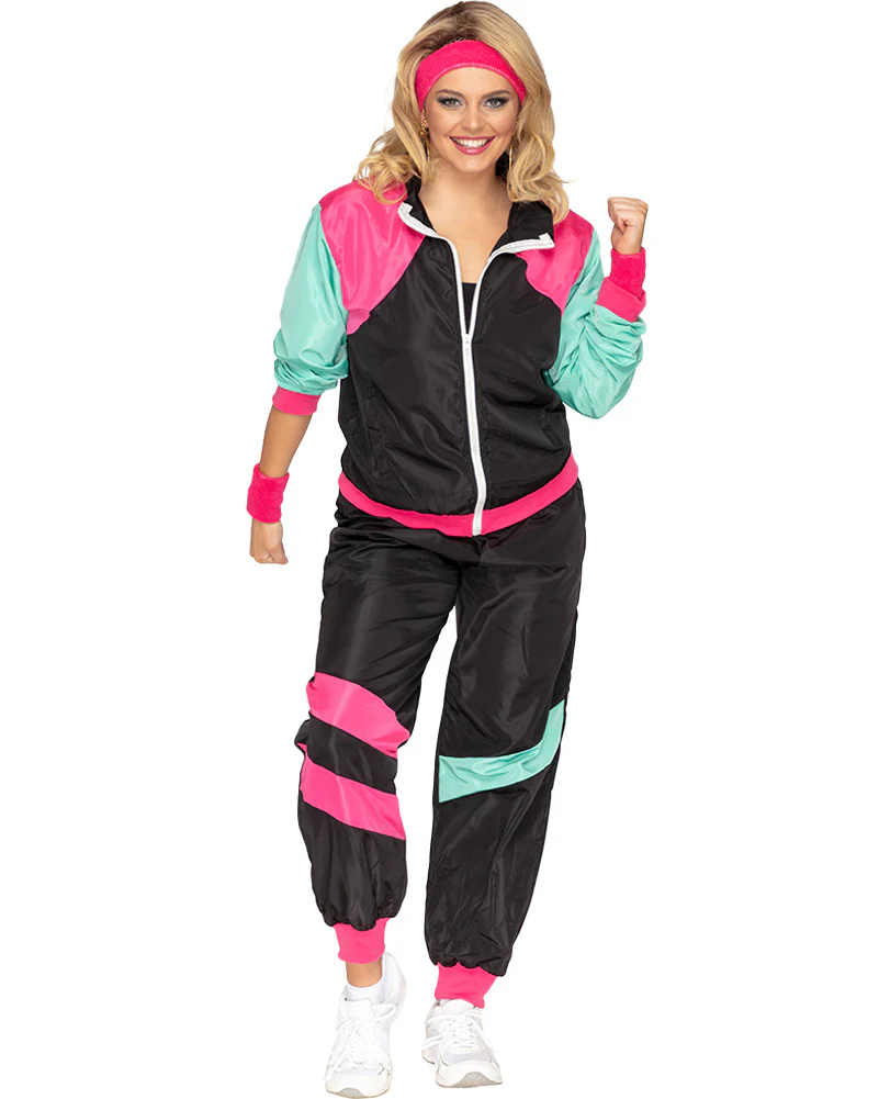 80s Black and Pink Deluxe Tracksuit Adult Costume - Image 4