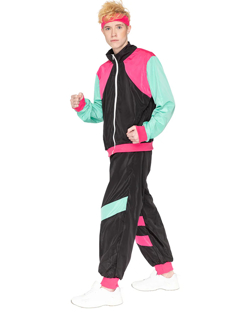 80s Black and Pink Deluxe Tracksuit Adult Costume - Image 7