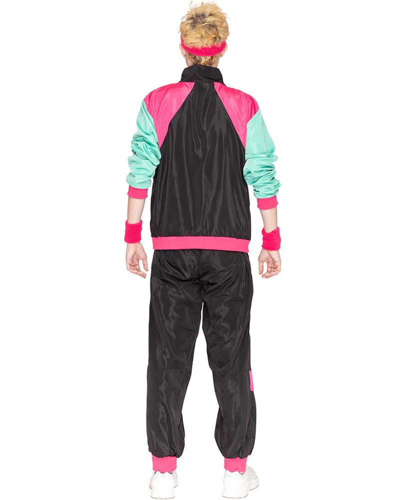 80s Black and Pink Deluxe Tracksuit Adult Plus Size Costume - Image 3