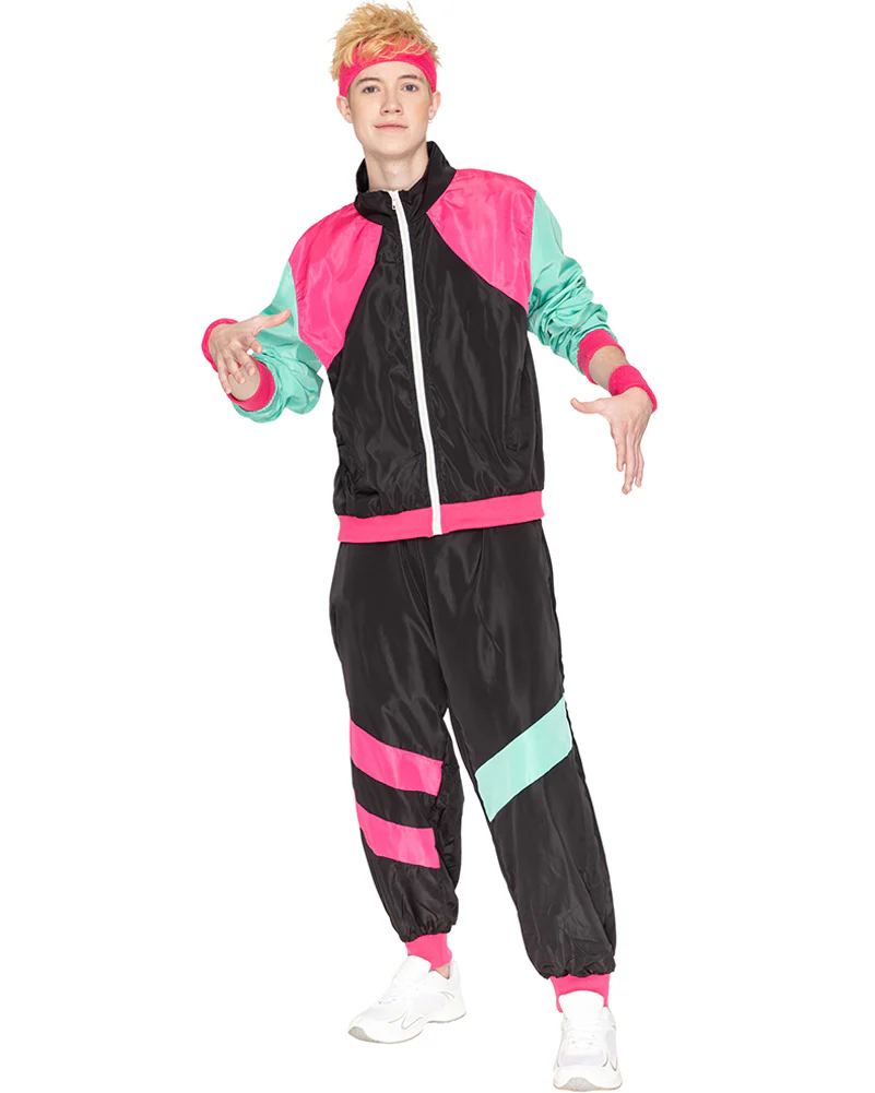 80s Black and Pink Deluxe Tracksuit Adult Plus Size Costume - Image 5