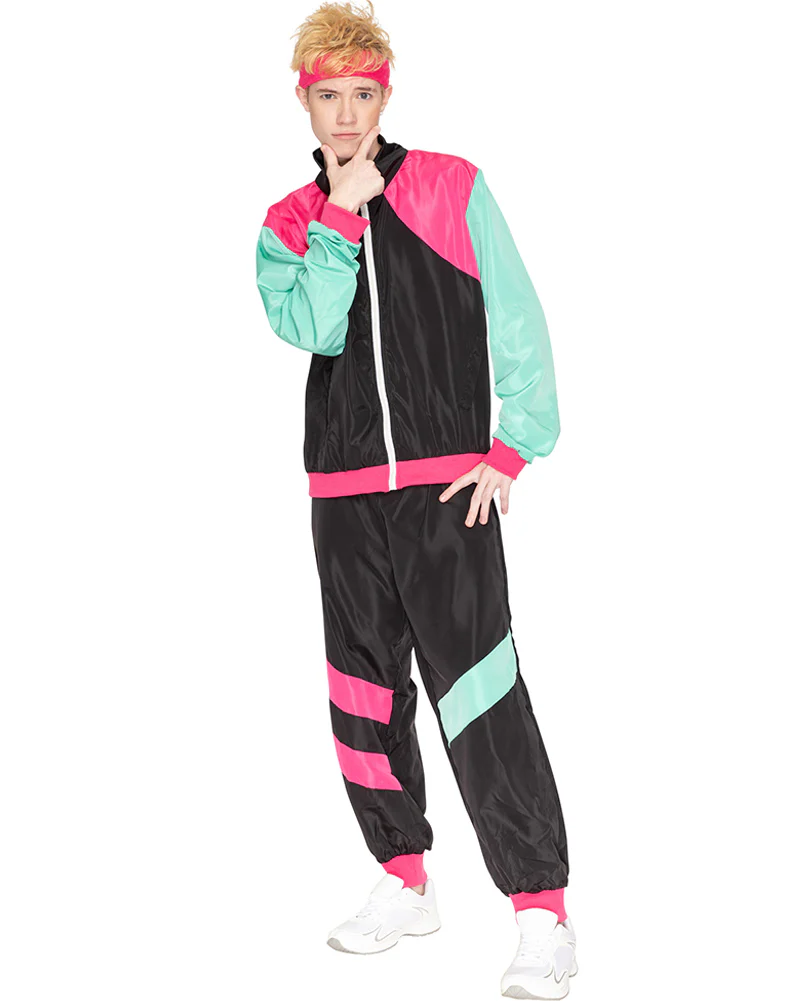 80s Black and Pink Deluxe Tracksuit Adult Plus Size Costume - Image 7