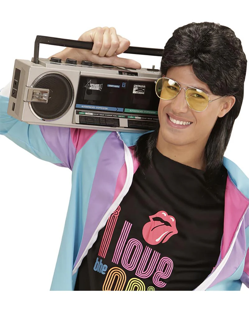 80s Black Mullet Wig and Glasses Set - Image 2