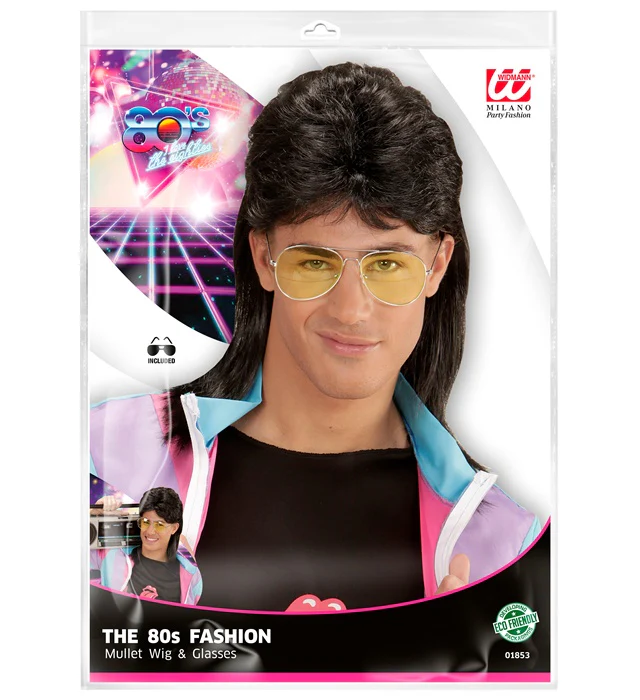 80s Black Mullet Wig and Glasses Set - Image 3