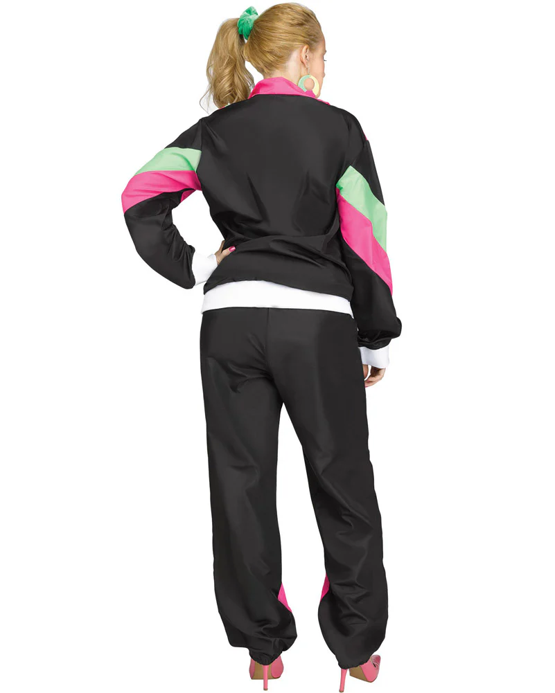 80s Black Tracksuit Womens Costume - Image 2