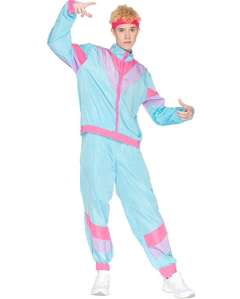 80s Pastel Blue Tracksuit Adult Costume - Image 7
