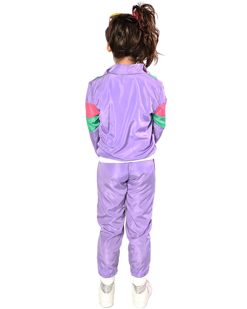 80s Purple Tracksuit Kids Costume - Image 2