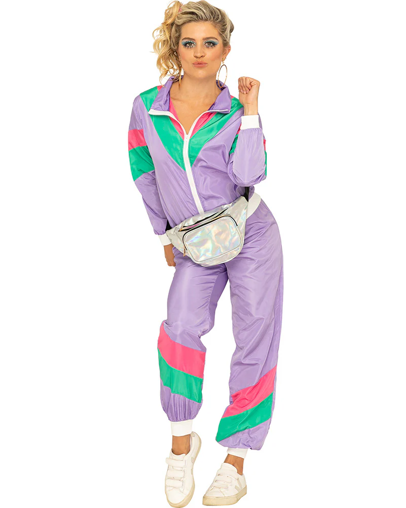 80s Purple Tracksuit Womens Costume - Image 2