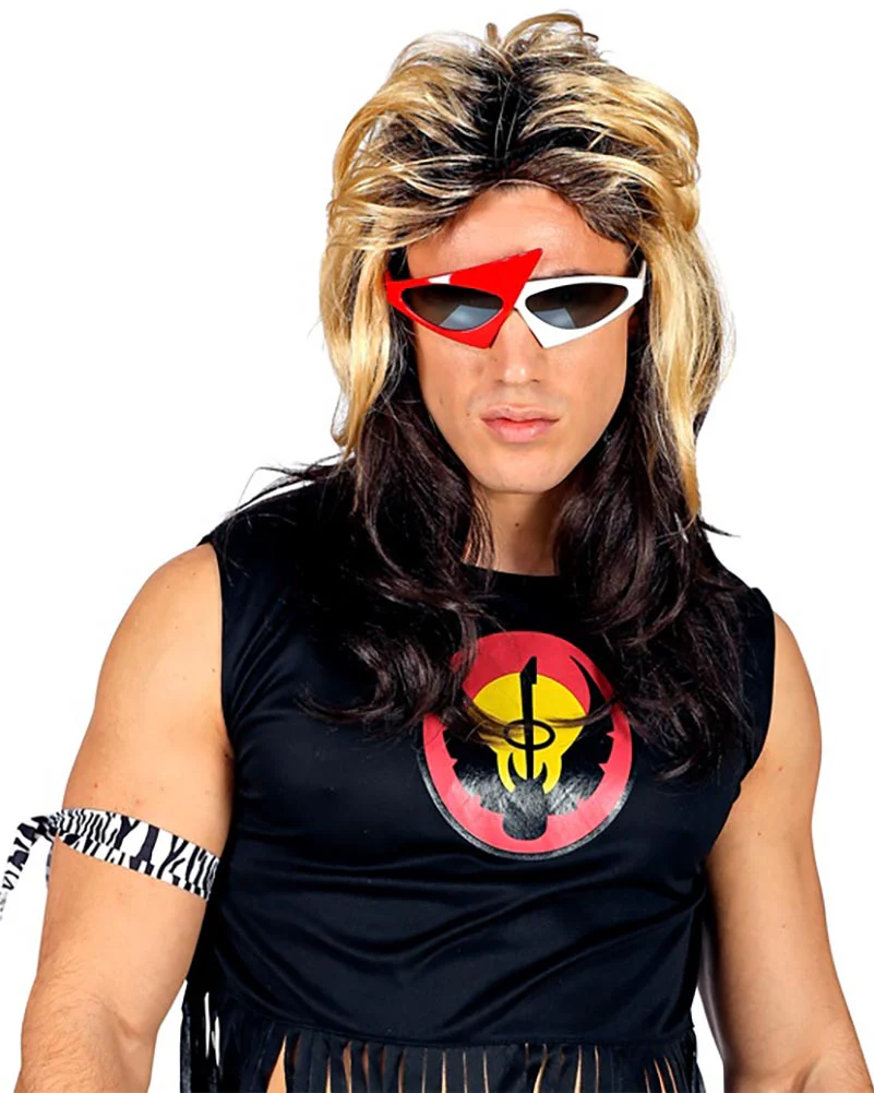 80s Rocker Blonde and Brown Mullet Wig - Image 3