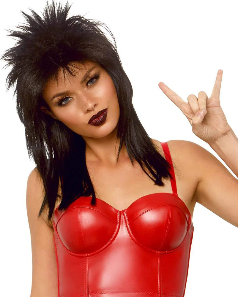80s Rockstar Long Black Wig - Image 3