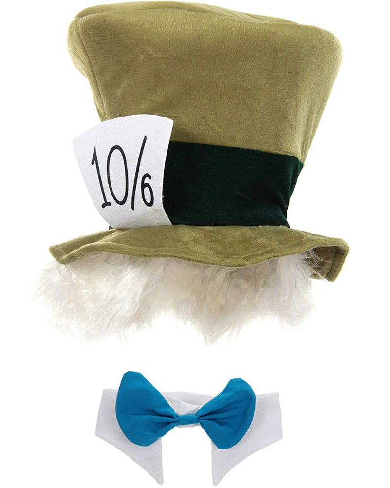 Alice in Wonderland Mad Hatter Hat with Hair and Collar Deluxe Set - Image 2