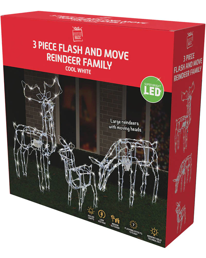 Animated Reindeer Family with Flashing LED Christmas Lights - Image 2