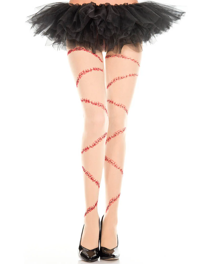 Beige and Red Bloody Stitch Pantyhose