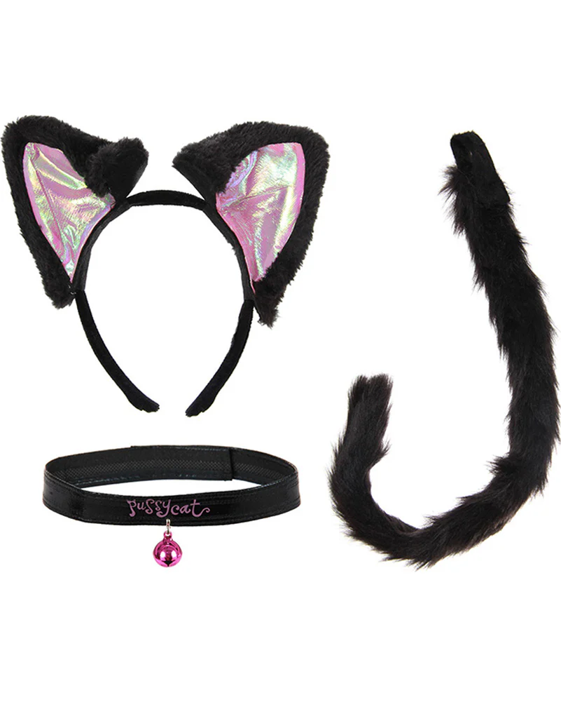 Black and Pink Cat Ears Collar and Tail Deluxe Set - Image 2