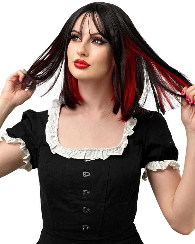Black and Red Two Tone Heat Resistant Premium Bob Wig - Image 3