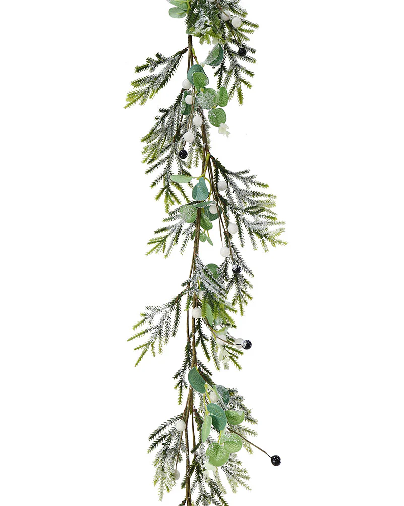 Black and White Snowy Berries Christmas Garland 150cm