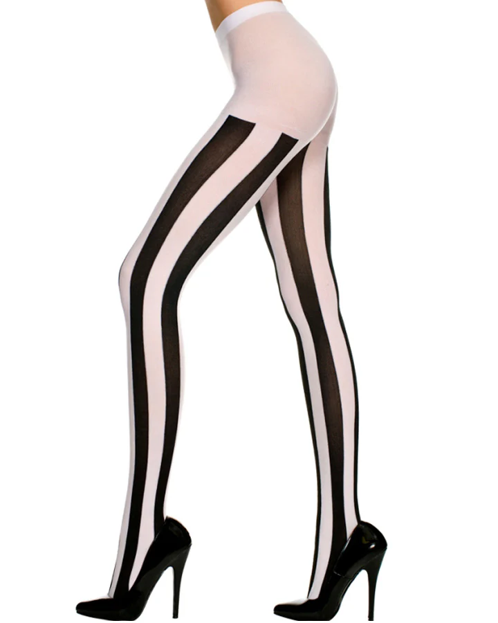 Black and White Vertical Striped Tights
