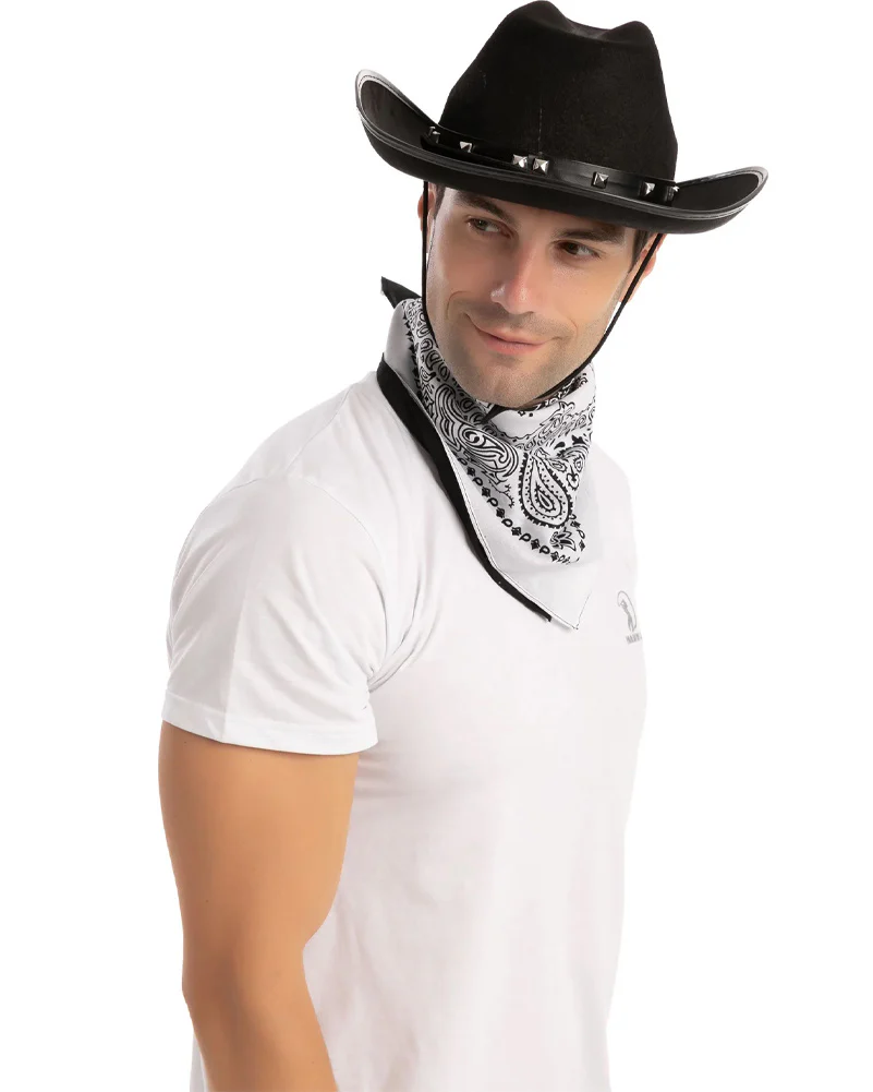 Black Cowboy with 3 Bandanas Hat - Image 3