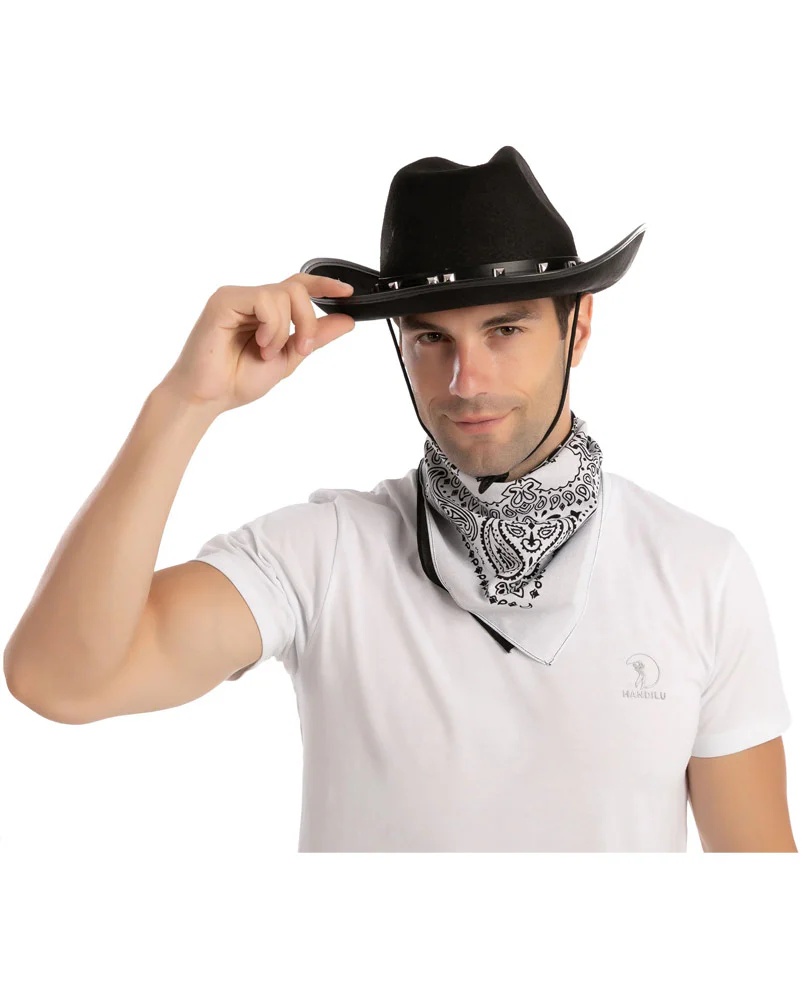 Black Cowboy with 3 Bandanas Hat - Image 4