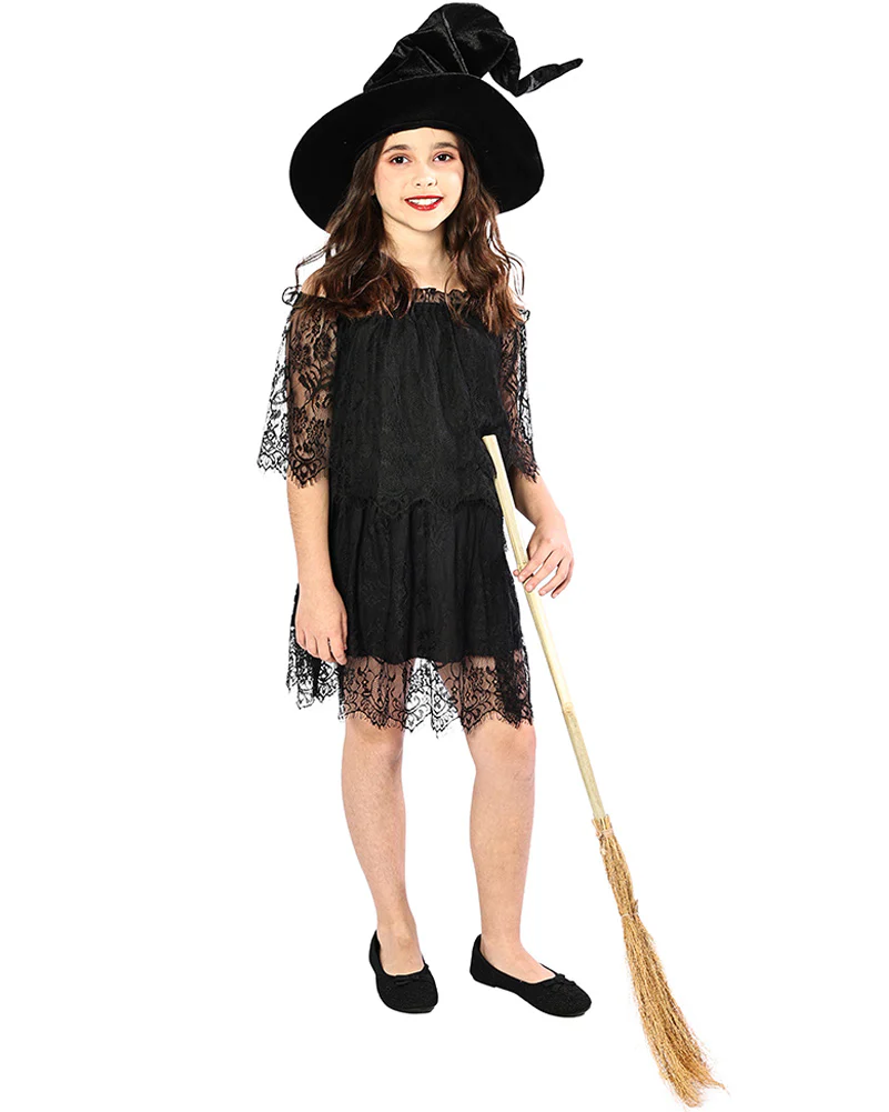 Black Lace Halloween Girls Dress - Image 2