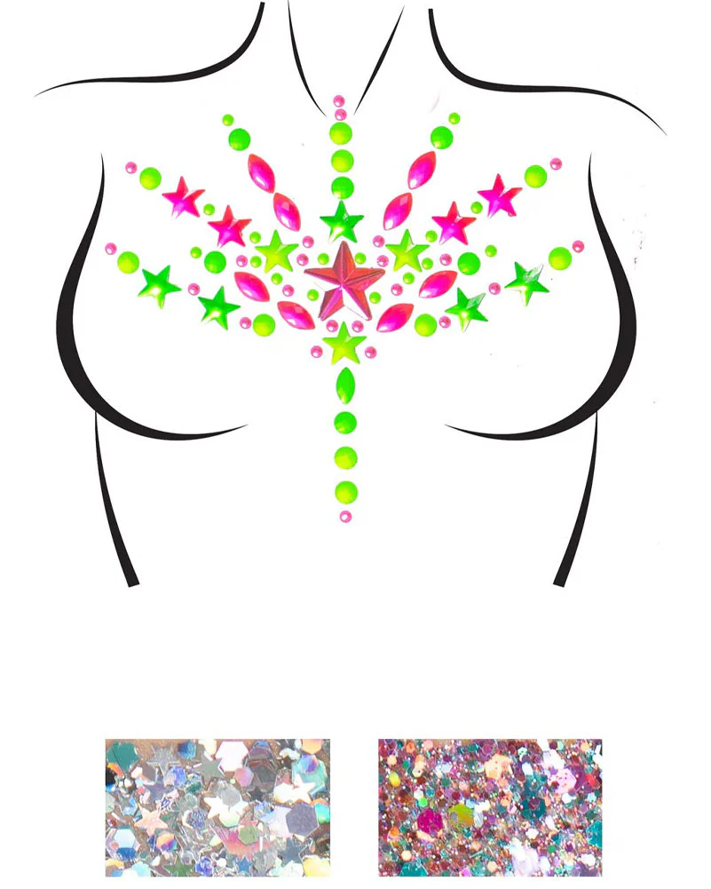 Bliss Neon Black Light Body Jewels and Glitter Set - Image 2