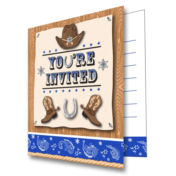 Blue Bandana Cowboy Invitations Pack of 8