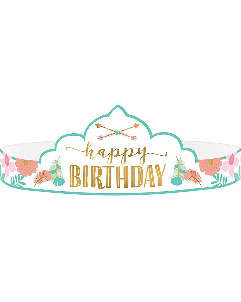 Boho Birthday Girl Paper Tiaras Pack of 8