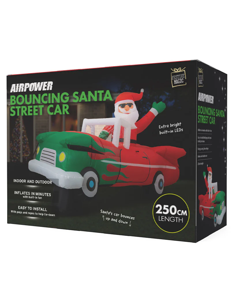 Bouncing Santa Hot Rod Christmas Inflatable 2.5m - Image 4