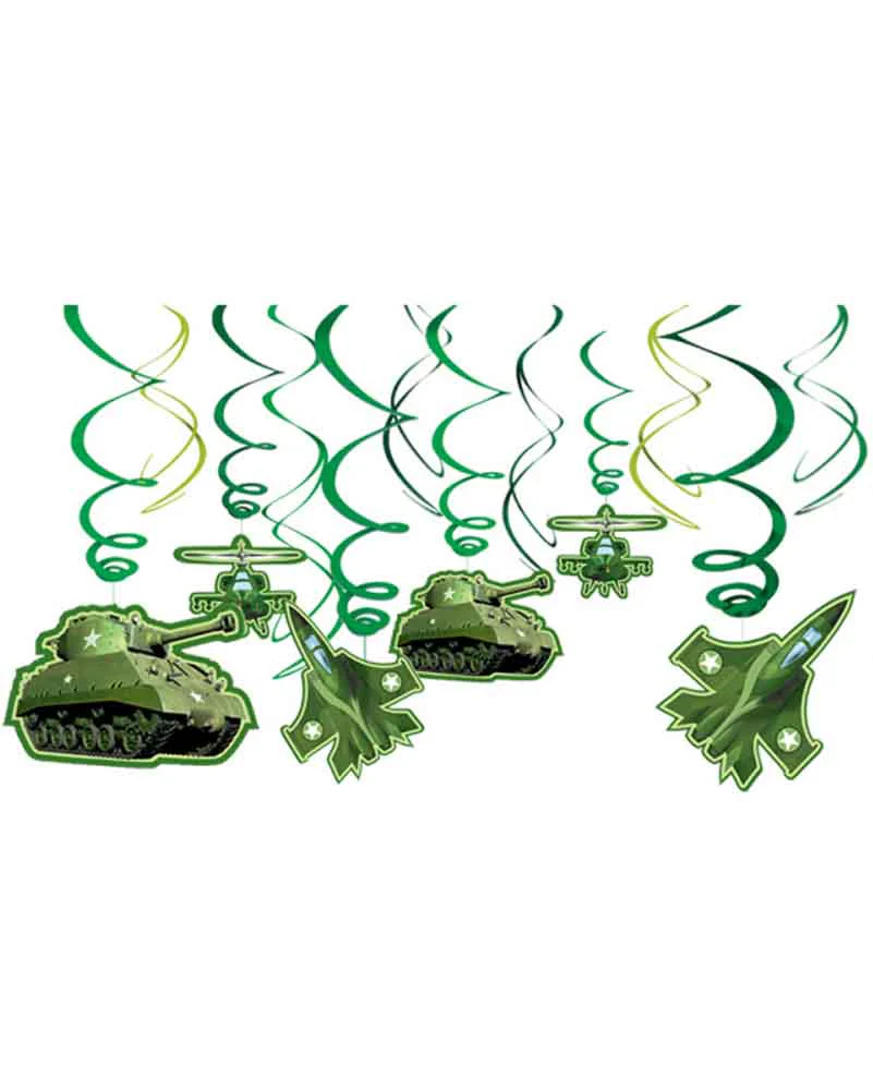 Camouflage Hanging Swirl Decorations Pack of 12