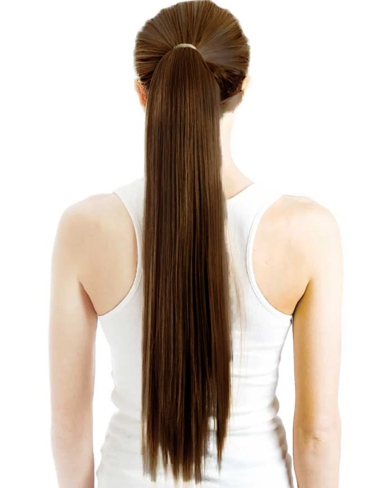 Chocolate Brown Wrap Around 60cm Deluxe Ponytail - Image 2