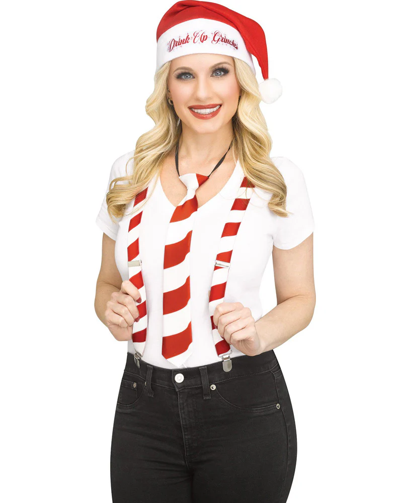 Christmas Candy Cane Holly Day Suspender Tie and Hat - Image 3