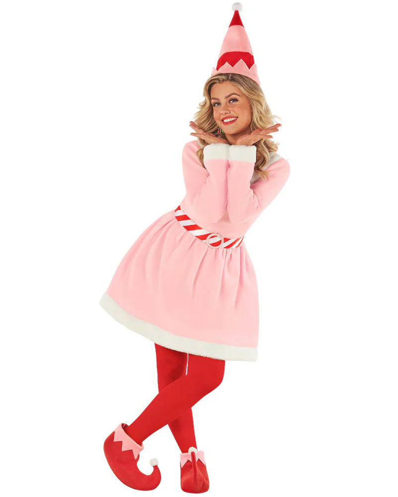Christmas Elf Dress Pink Womens Costume - Image 3