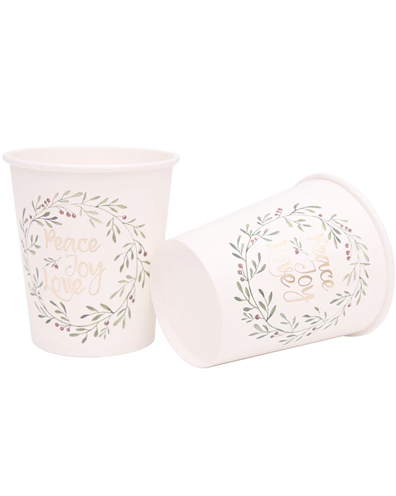 Christmas Foiled Mistletoe Paper Cup 200ml Pack of 12