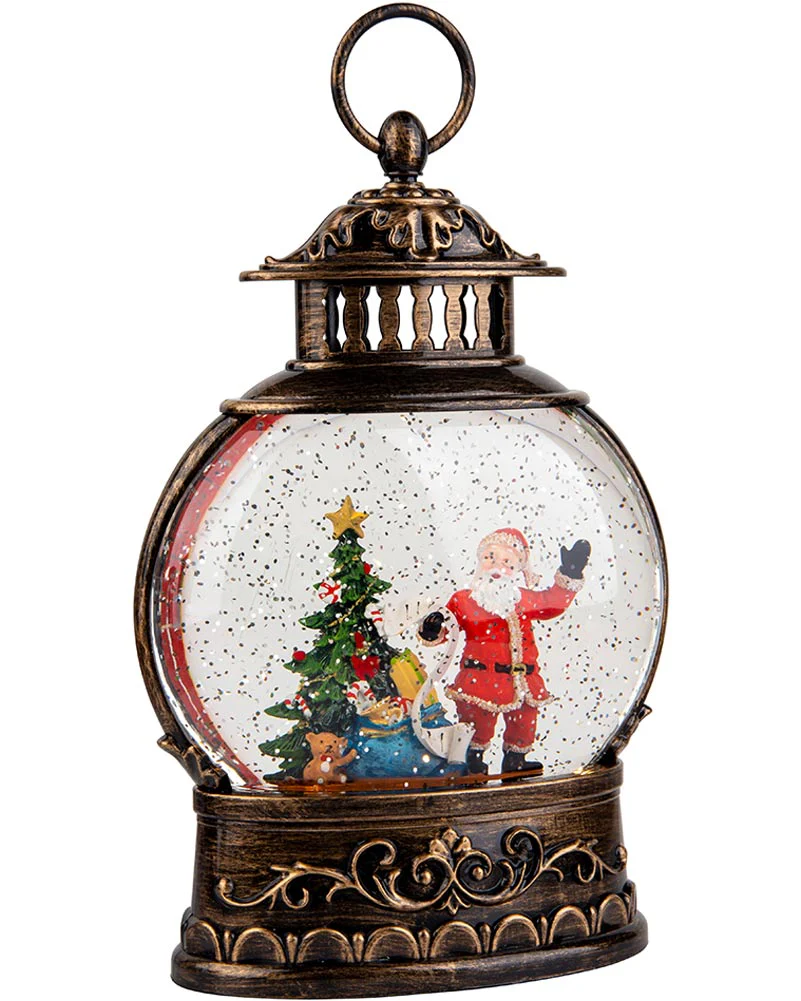 Christmas Glitter Swirl Musical Oval Santa Lantern USB
