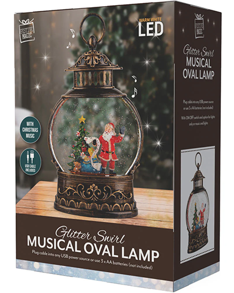 Christmas Glitter Swirl Musical Oval Santa Lantern USB - Image 5