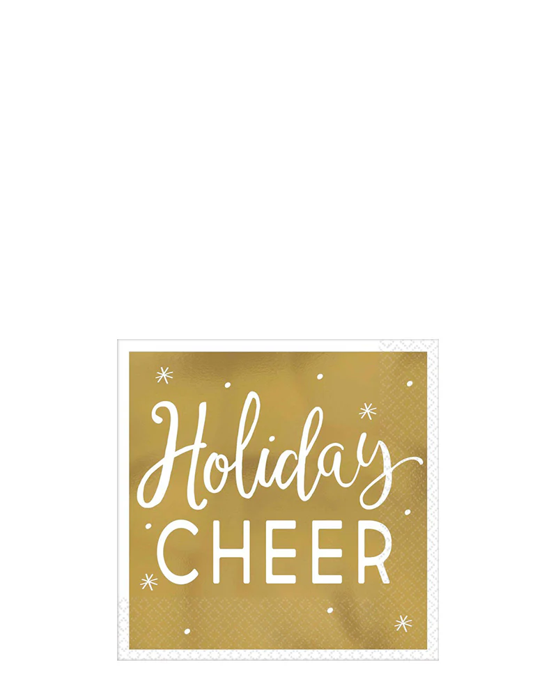 Christmas Gold Holiday Cheer Beverage Napkins Pack of 16