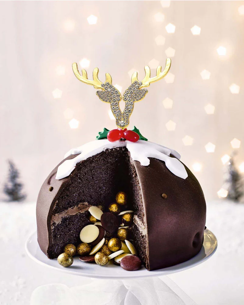 Christmas Gold Reindeer Diamante Cake Topper - Image 2