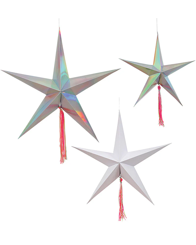Christmas Iridescent Star Hanging Decorations Pack of 3