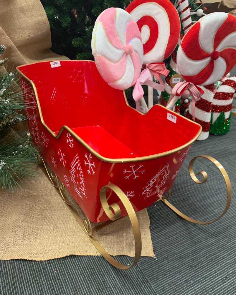 Christmas Metal Red Sleigh Embossed 76cm - Image 2