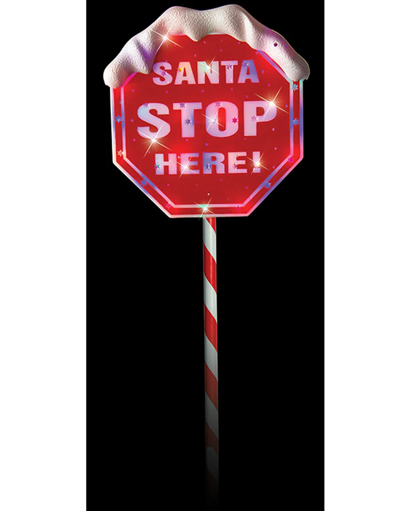 Christmas Multi-Coloured Solar Santa Stop Here Sign 1.1m - Image 2