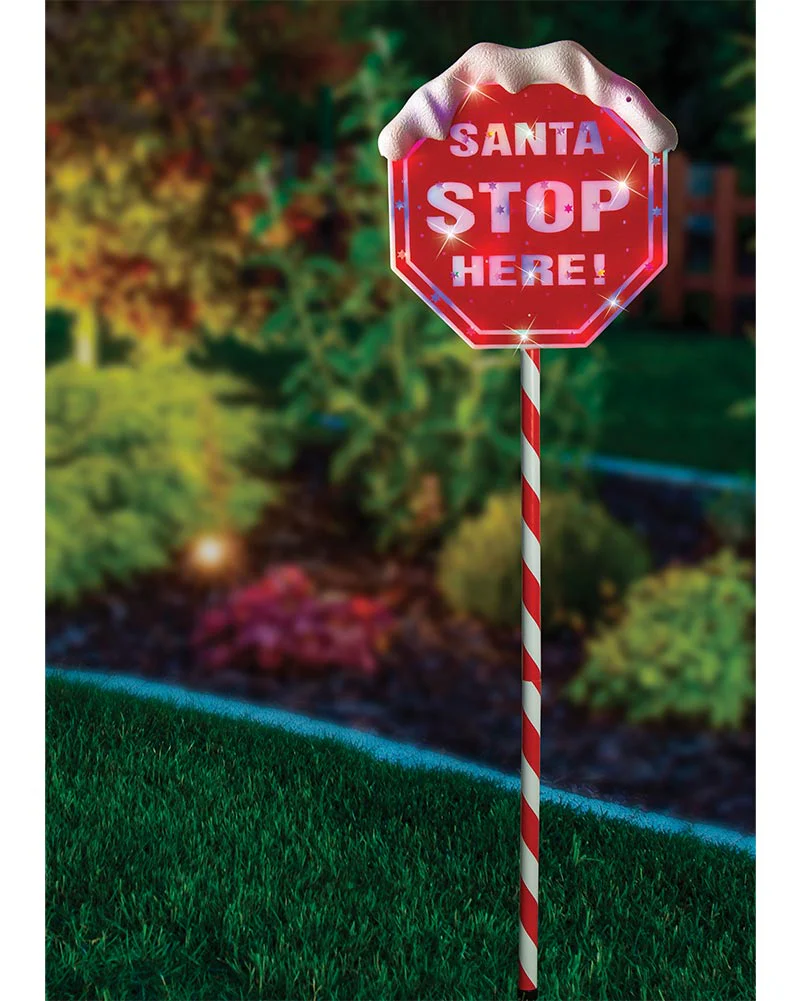 Christmas Multi-Coloured Solar Santa Stop Here Sign 1.1m - Image 3