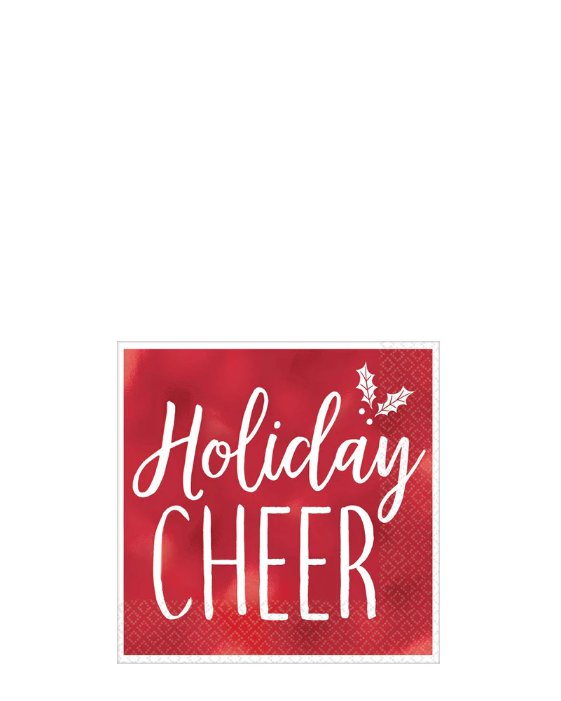 Christmas Red Holiday Cheer Beverage Napkins Pack of 16