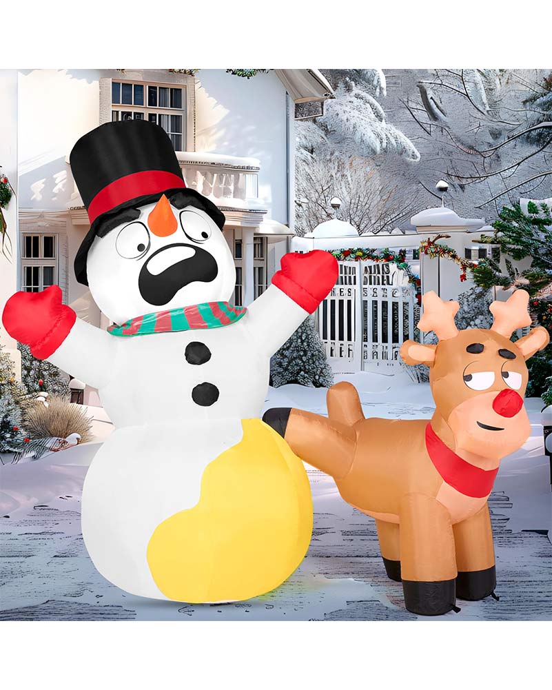 Christmas Reindeer Peeing on Snowman Lawn Inflatable 2m - Image 2
