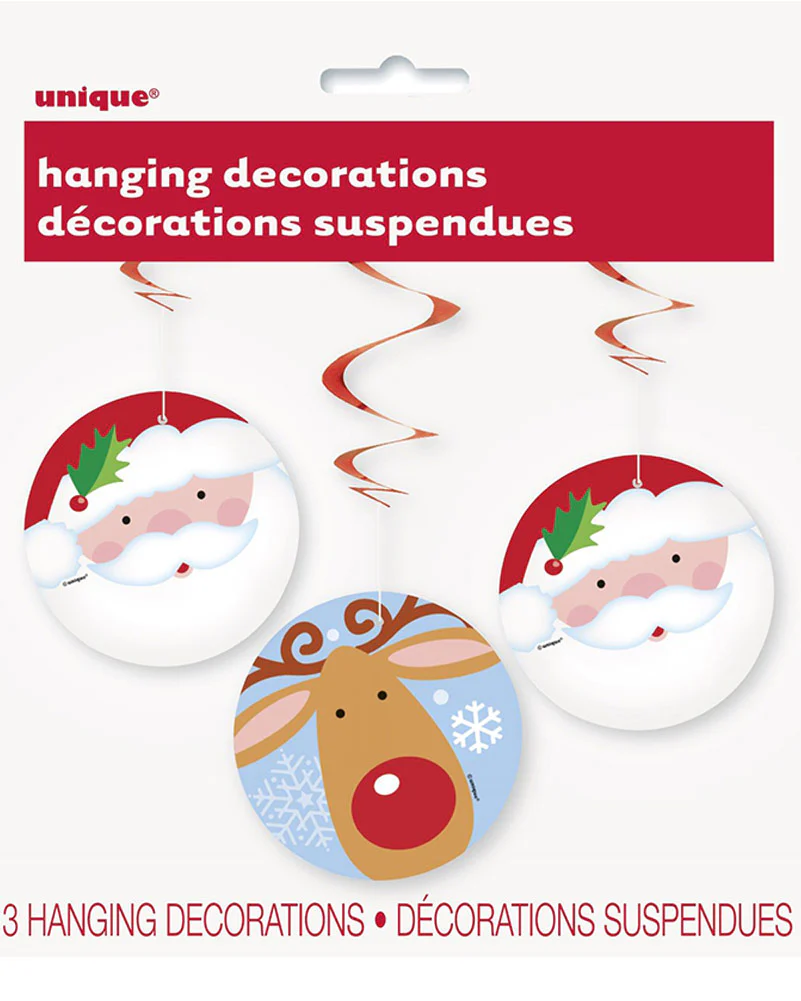 Christmas Santa and Reindeer Hanging Swirl Decorations - Image 2