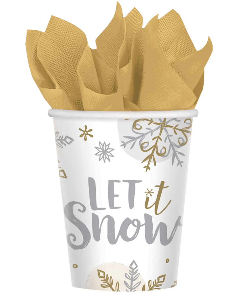 Christmas Shining Snowflakes 266ml Paper Cups Pack of 8